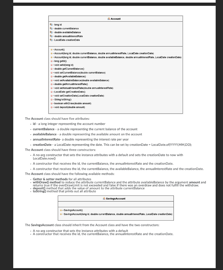 Solved in Java using the UML diagram below provide comments | Chegg.com