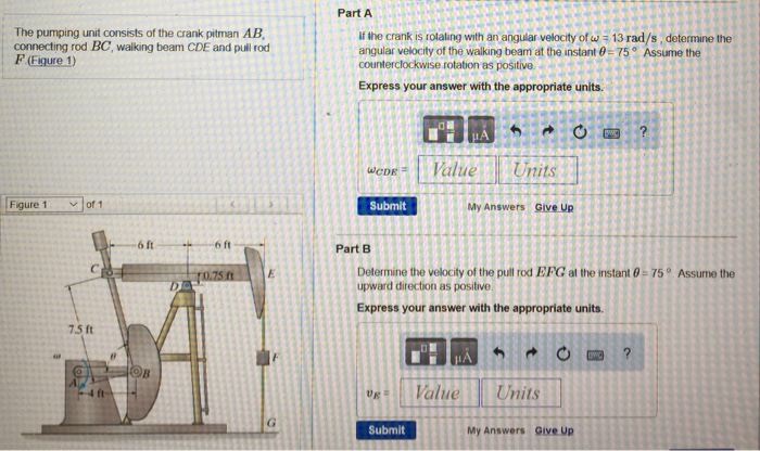 Solved The pumping unit consists of the crank pitman AB, | Chegg.com