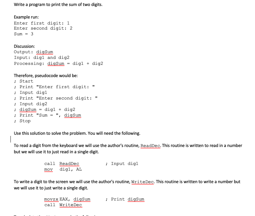 programming assignment 1 sum of two digits