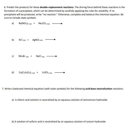 Solved 1. Balance the following chemical equations. The | Chegg.com