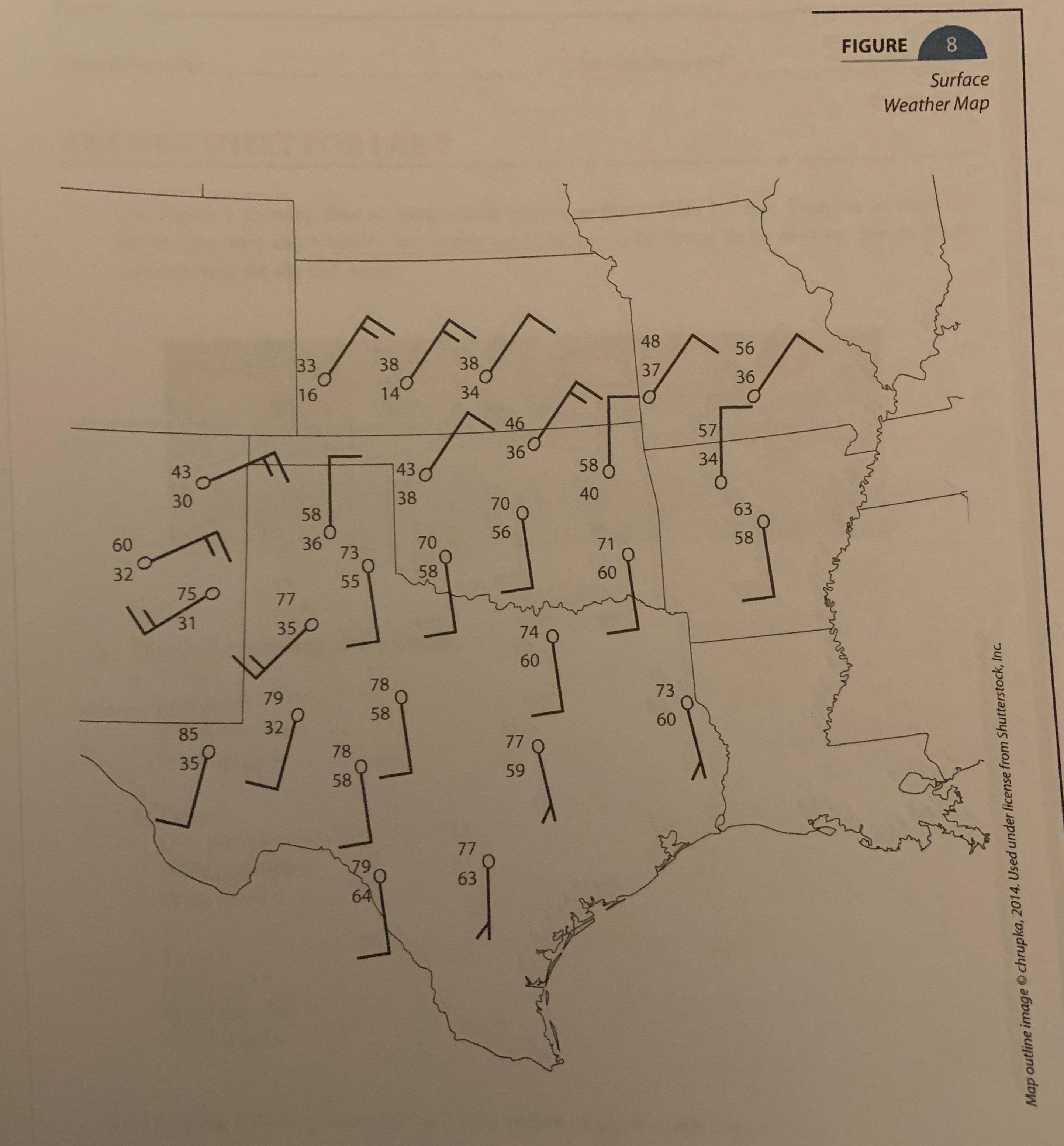 Solved FIGURE 8 Surface Weather Map 48 56 33 38 37 0 38 o 34 | Chegg.com