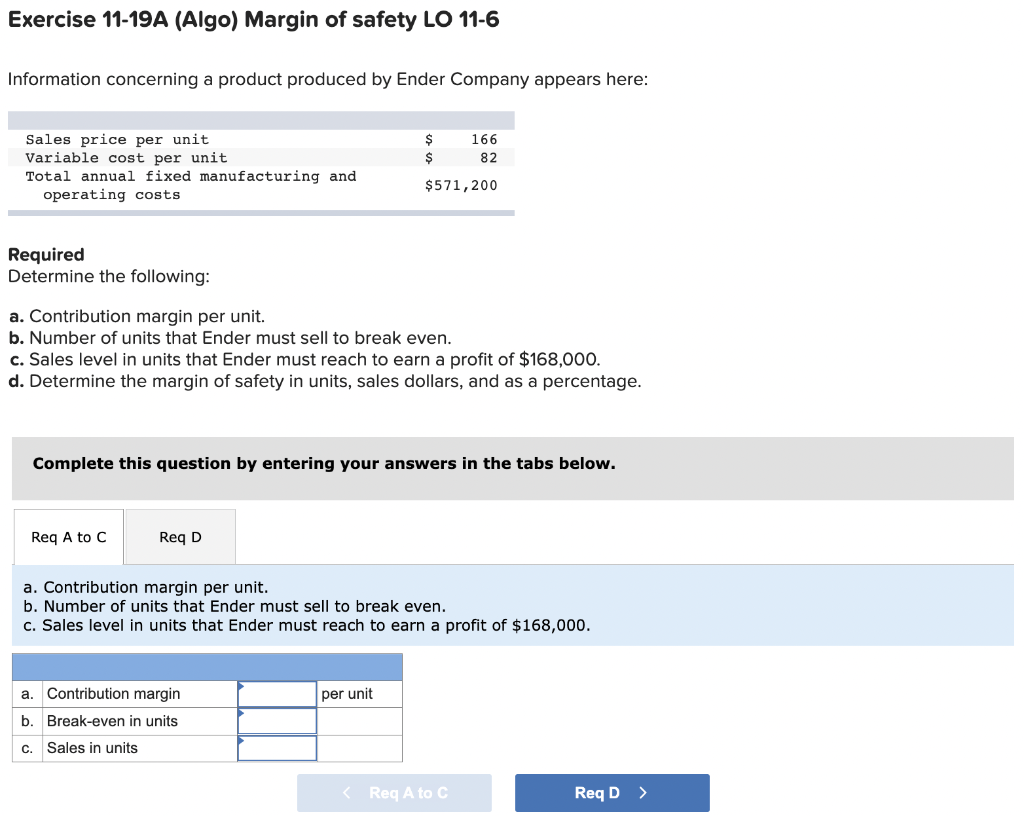 Solved Exercise 11-19A (Algo) Margin of safety LO 11-6 | Chegg.com