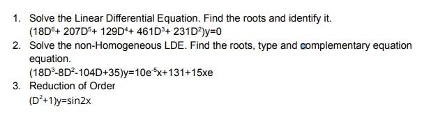 Solved 1. Solve the Linear Differential Equation. Find the | Chegg.com