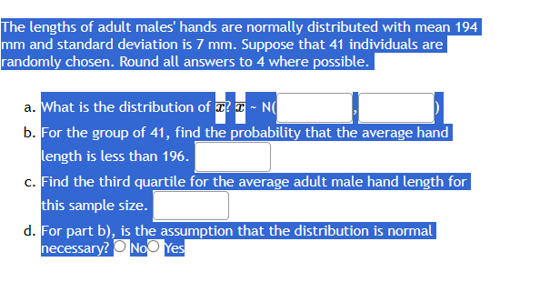Solved The lengths of adult males' hands are normally | Chegg.com
