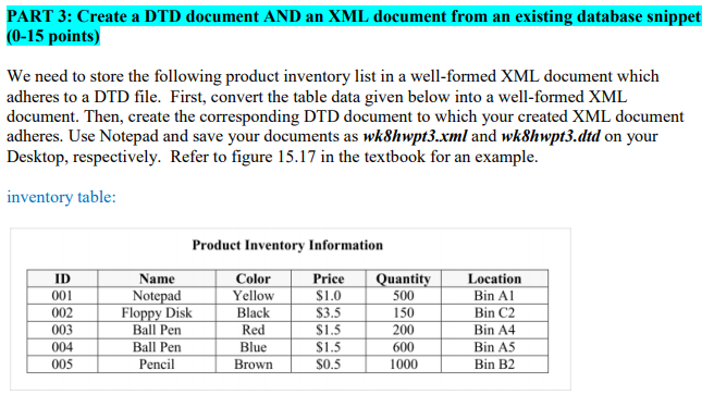 Solved PART 3: Create a DTD document AND an XML document | Chegg.com