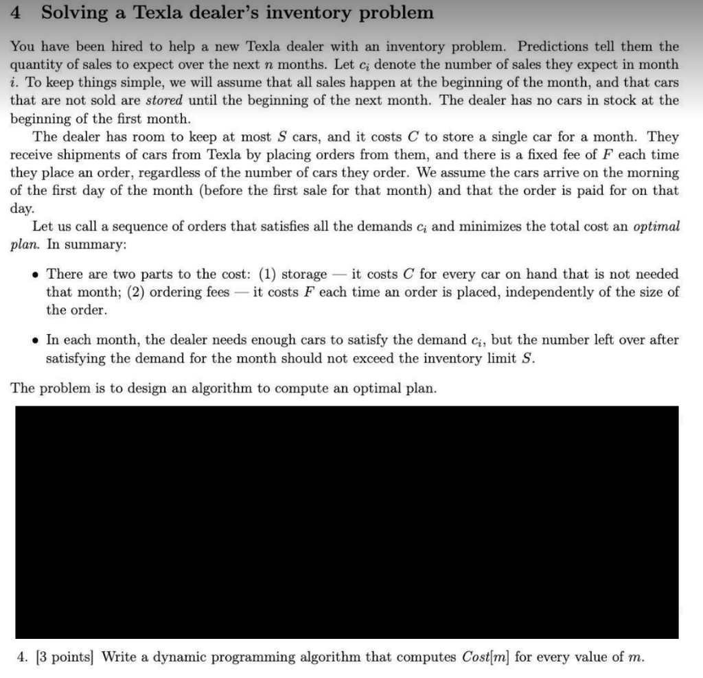 Solved 4 Solving a Texla dealer's inventory problem You have