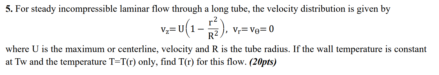 Solved v;=u(1-2). = 5. For steady incompressible laminar | Chegg.com