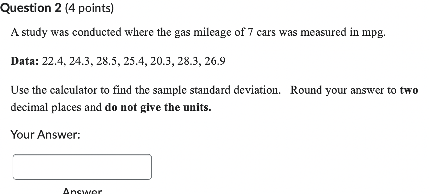 Solved A study was conducted where the gas mileage of 7 cars | Chegg.com