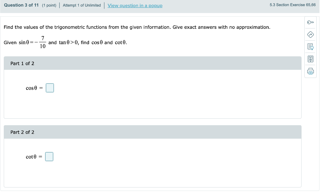 Solved Find The Values Of The Trigonometric Functions From | Chegg.com