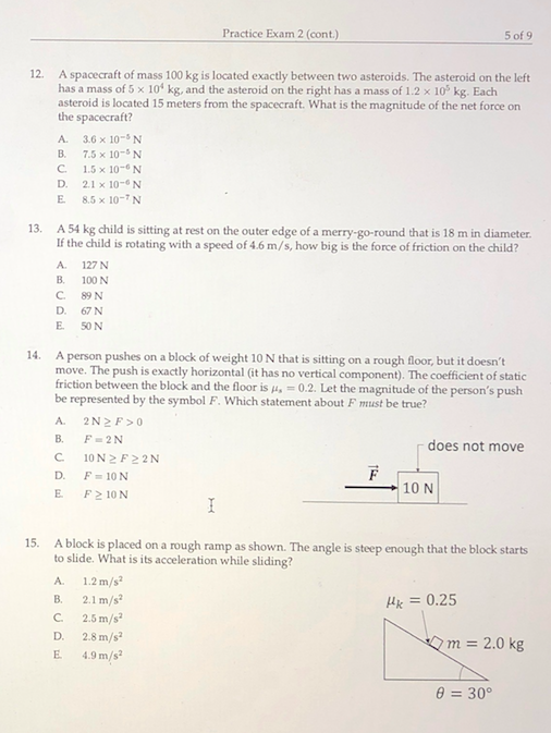 Solved Practice Exam 2 (cont.) 5 of 9 12. A spacecraft of | Chegg.com