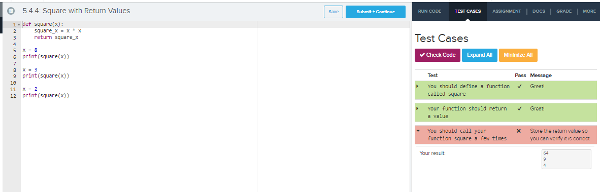 Solved Exercise 5.4.4: Square with Return Values points | Chegg.com