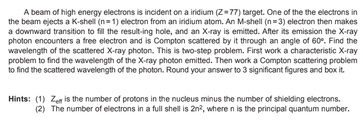 Solved A beam of high energy electrons is incident on a | Chegg.com