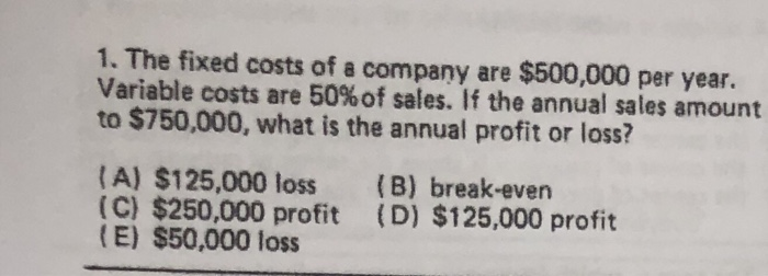 Solved 1. The fixed costs of a company are $500,000 per | Chegg.com