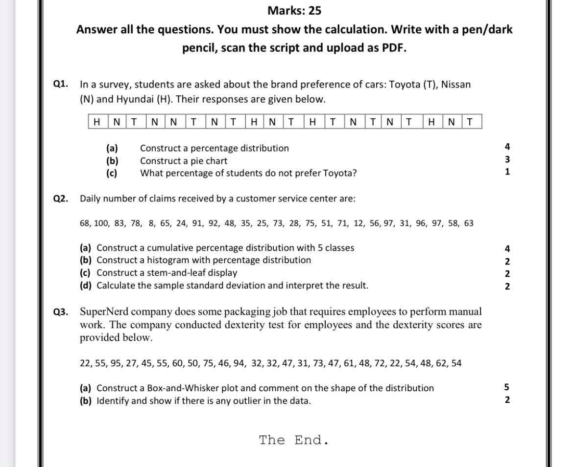 Solved Marks: 25 Answer all the questions. You must show the | Chegg.com