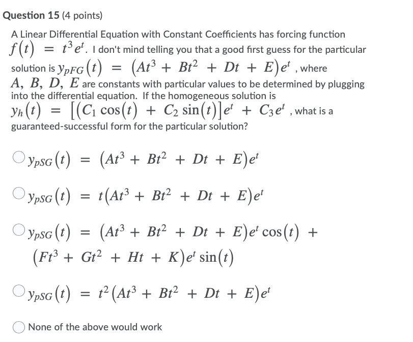 Solved Question 15 (4 points) A Linear Differential Equation | Chegg.com