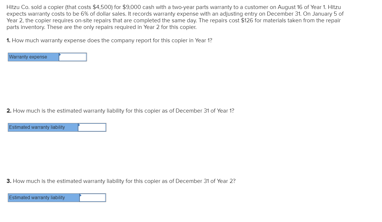 Solved Hitzu Co. sold a copier (that costs 4,500) for