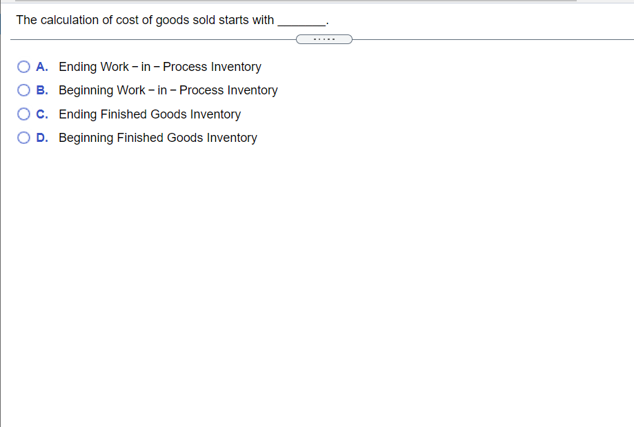 Solved The Calculation Of Cost Of Goods Sold Starts With A. | Chegg.com