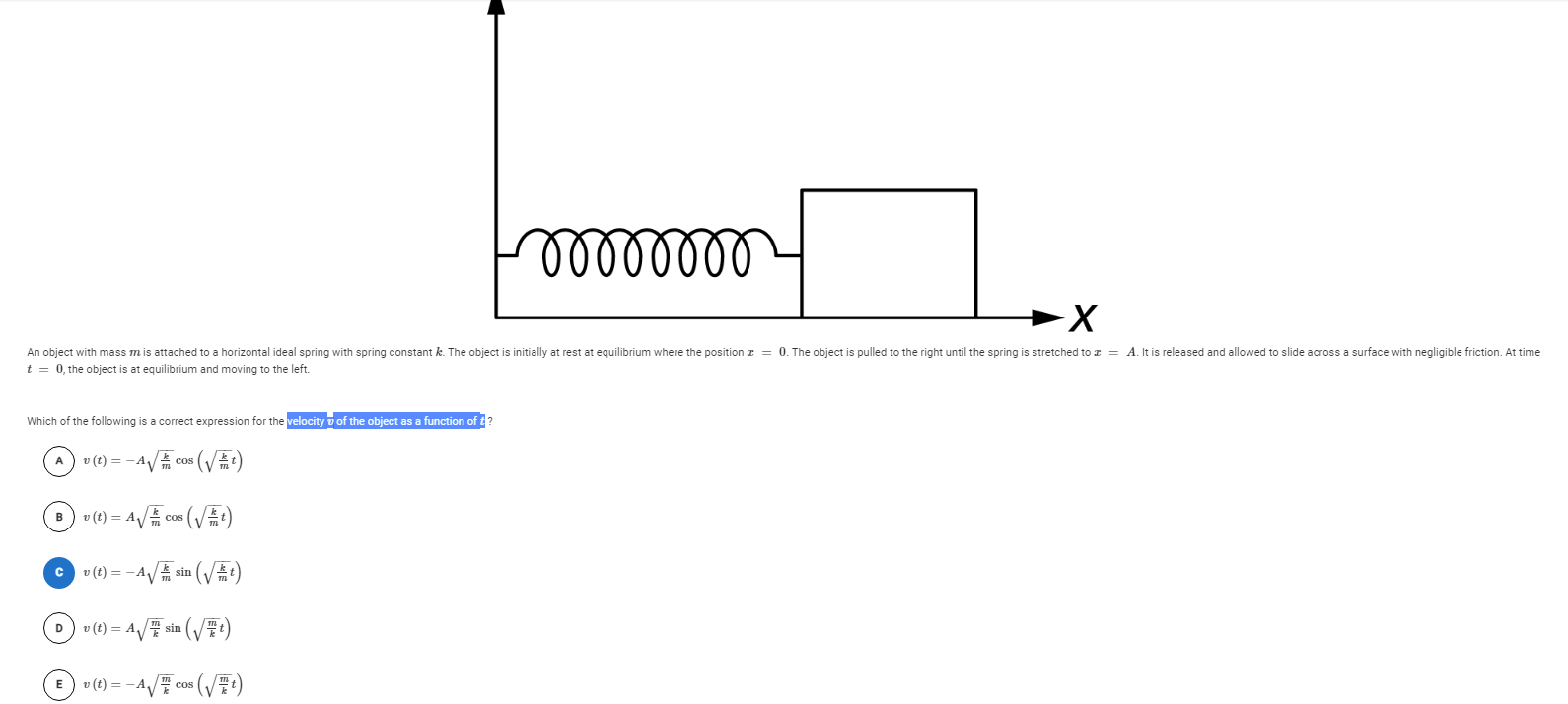 Solved 00000000 →X An object with mass m is attached to a | Chegg.com