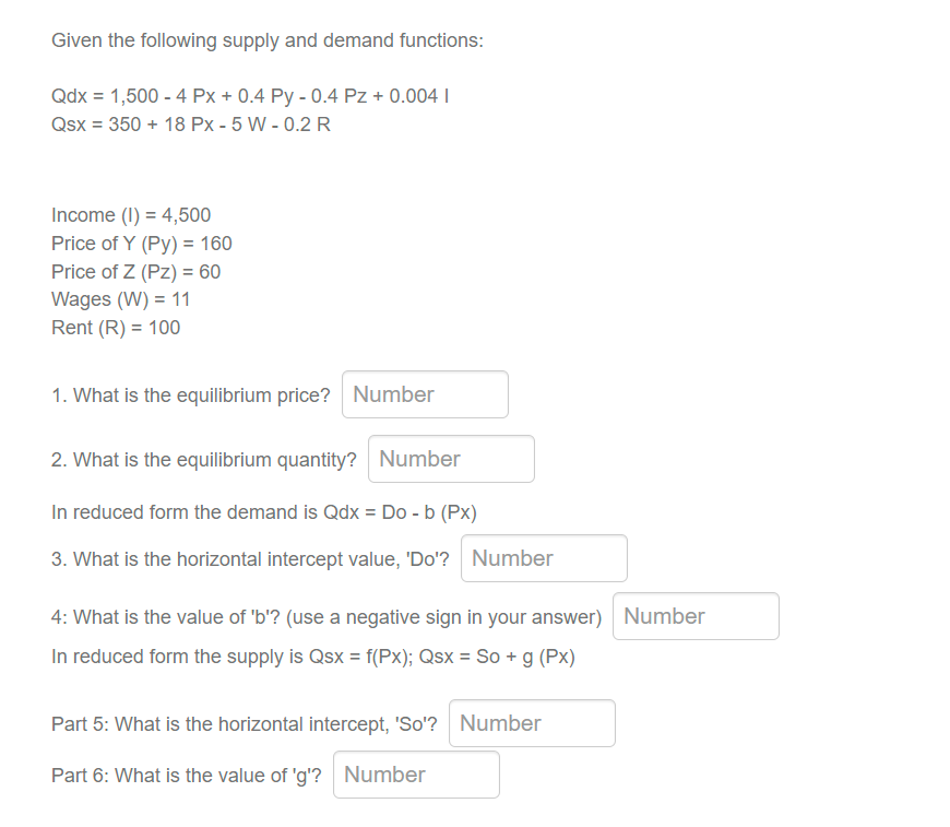 Solved Given the following supply and demand functions: | Chegg.com