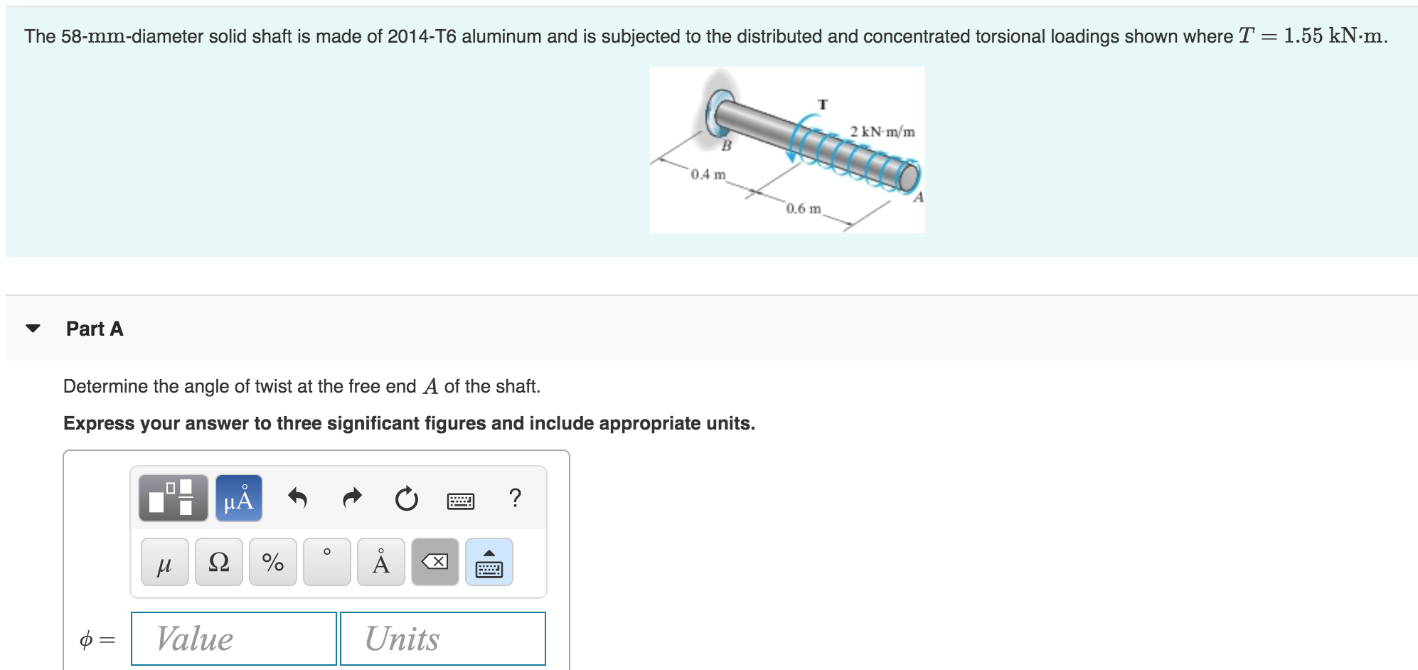 Solved The 58-mm-diameter solid shaft is made of 2014-T6 | Chegg.com