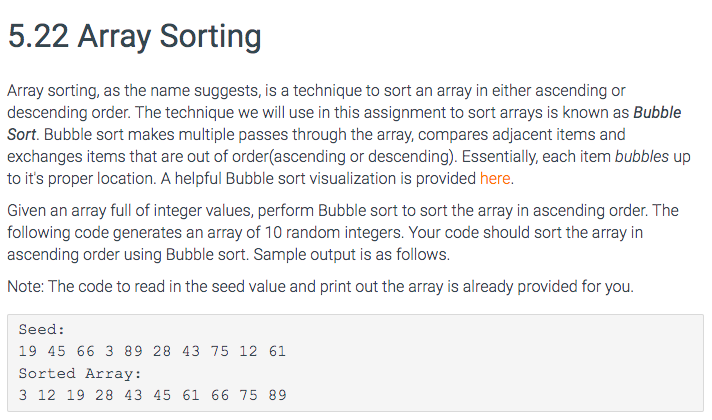 Solved 5.22 Array Sorting Array Sorting, As The Name | Chegg.com