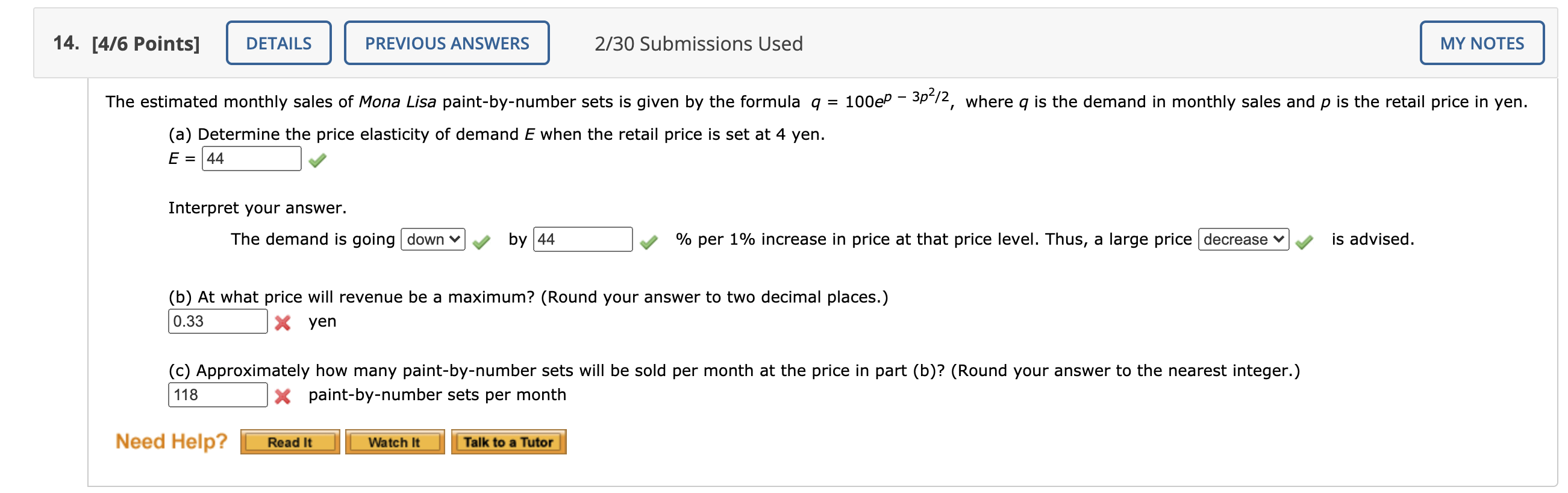Solved 14. [4/6 Points] DETAILS PREVIOUS ANSWERS 2/30 | Chegg.com