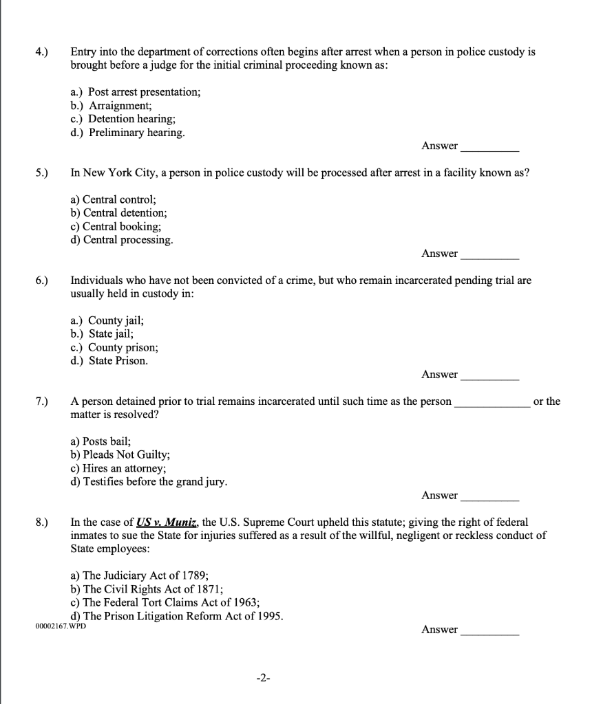 CRIMINAL JUSTICE QUESTIONS. Which of the following | Chegg.com
