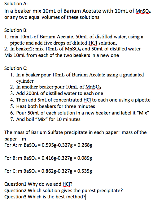 Solved Solution A In a beaker mix 10mL of Barium Acetate