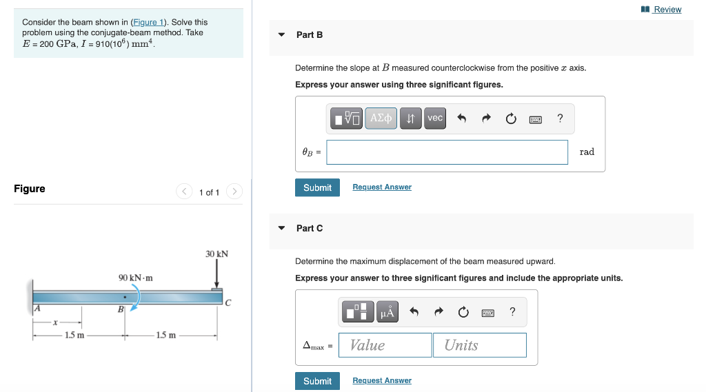 Solved u Review Consider the beam shown in (Figure 1). Solve | Chegg.com