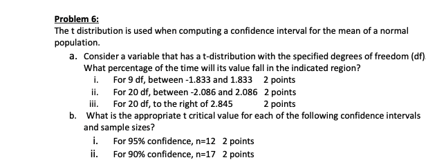 Solved Problem 6: The t distribution is used when computing | Chegg.com