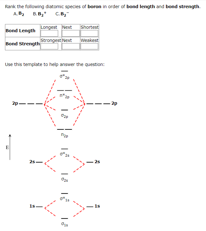 Solved Rank the following diatomic species of boron in order | Chegg.com