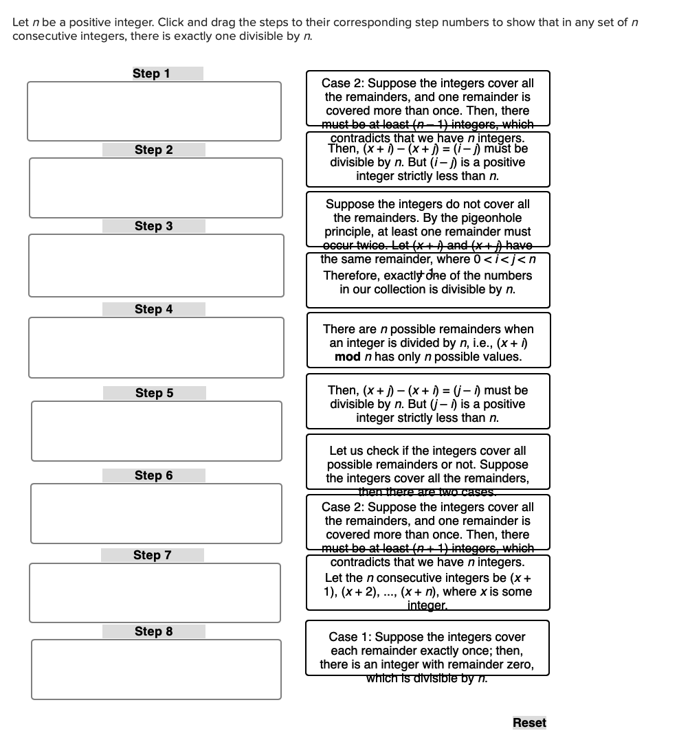 Solved Let N Be A Positive Integer Click And Drag The Steps 2301