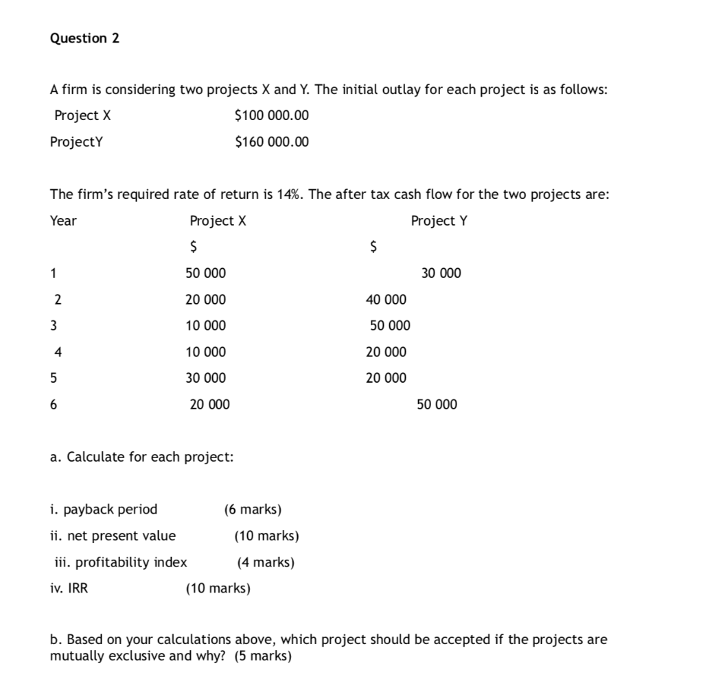 Solved Question 2 A firm is considering two projects X and | Chegg.com