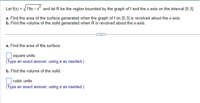 Solved Let F X 19x−x2 And Let R Be The Region Bounded By