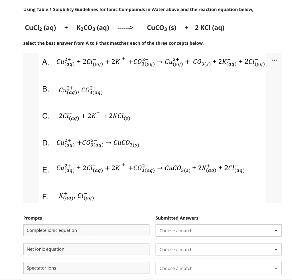 Solved Using Table 1 Solubility Guidelines for lonic | Chegg.com