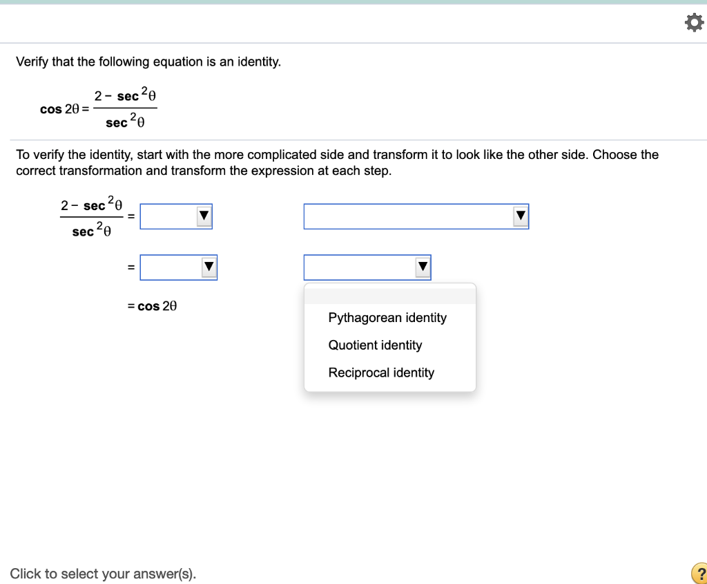 Solved Verify that the following equation is an identity. | Chegg.com