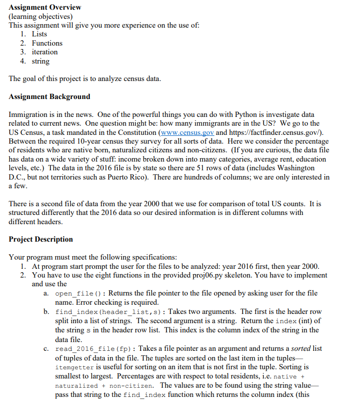 Assignment Overview (learning objectives) This | Chegg.com