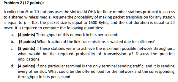 Problem 2 (17 points): A collection N = 10 stations | Chegg.com