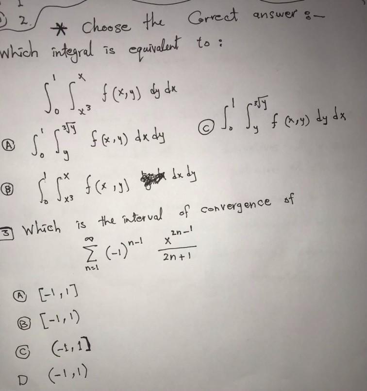 Solved The Correct Answer :- Which Integral Is X * Choose | Chegg.com