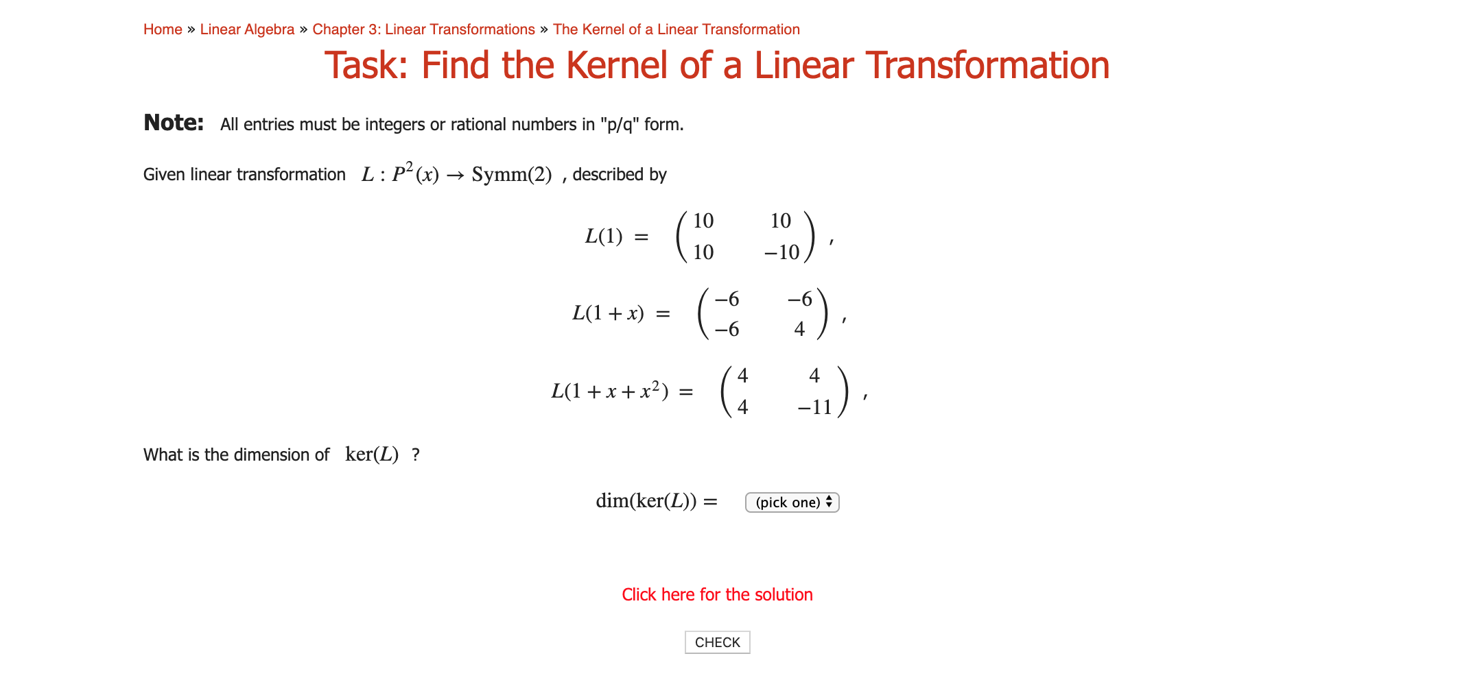 linear algebra kernel and range