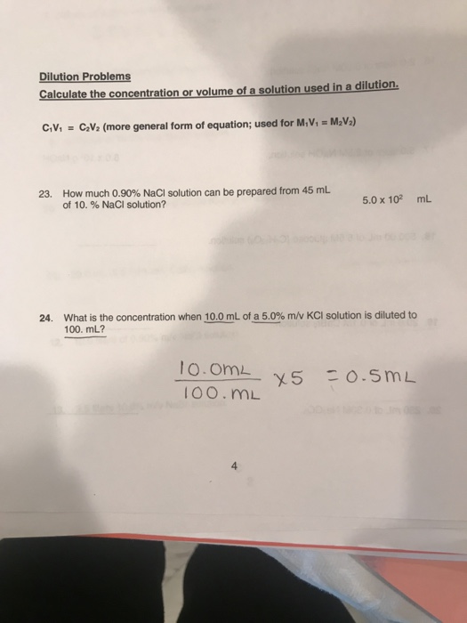 Solved Dilution Problems Calculate the concentration or | Chegg.com