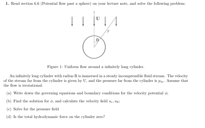 Solved 1. Read Section 6.6 (Potential Flow Past A Sphere) On | Chegg.com