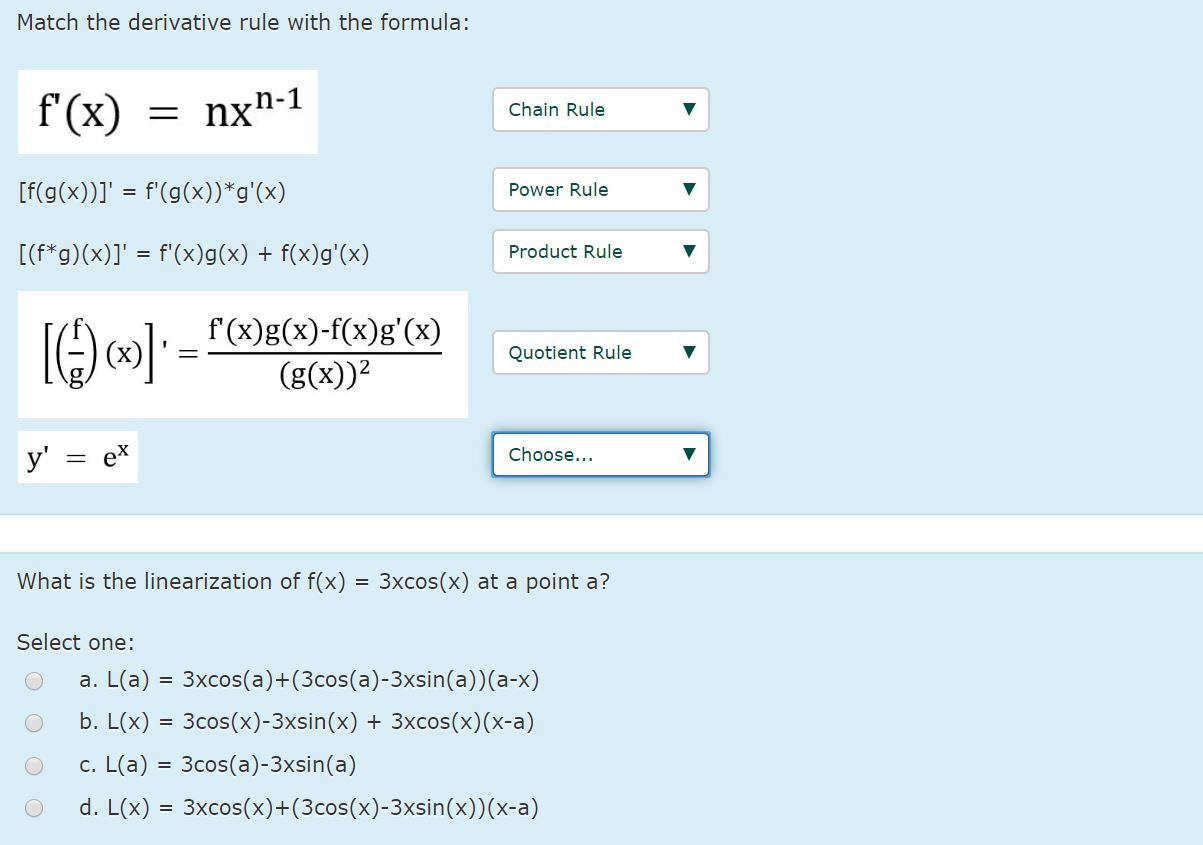 Match The Derivative Rule With The Formula F X Chegg Com