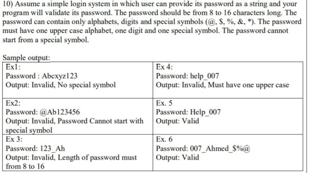 Solved 10) Assume a simple login system in which user can | Chegg.com