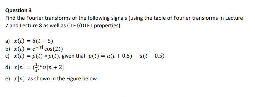 Solved Question 3 Find The Fourier Transforms Of The | Chegg.com