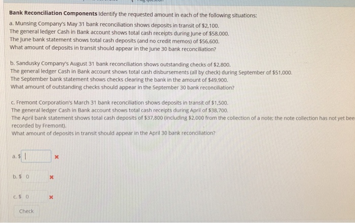 Solved Bank Reconciliation Components Identify The Requested | Chegg.com