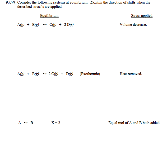 Solved 9.(14) Consider the following systems at equilibrium: | Chegg.com