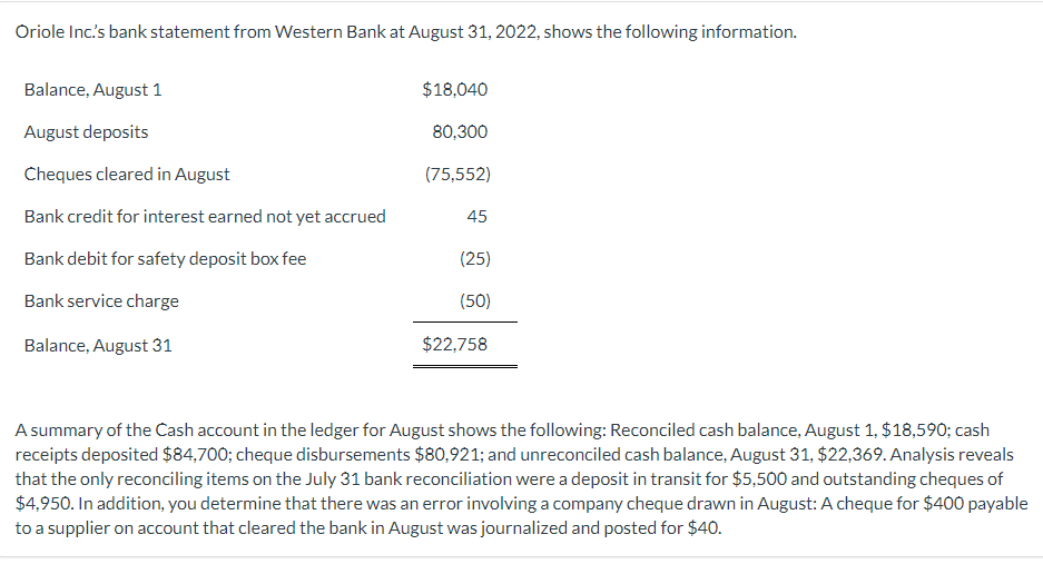 Solved A) Calculate deposits in transit at august 31 B)