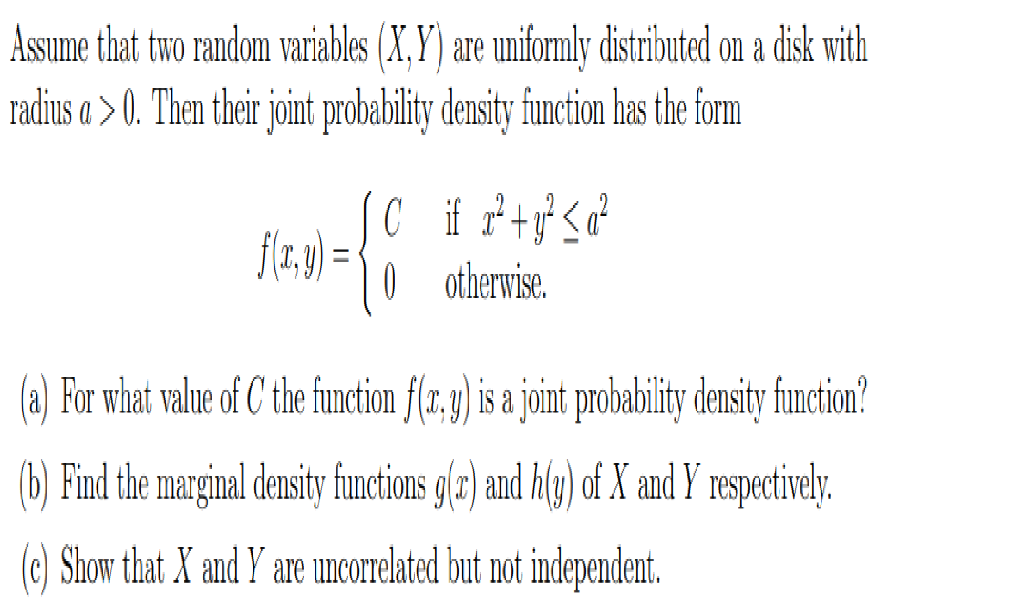 Solved Assume that two random variables (X,Y) are uniformly | Chegg.com