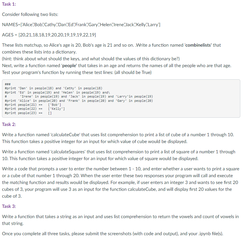 Solved Task 1: Consider following two lists: | Chegg.com